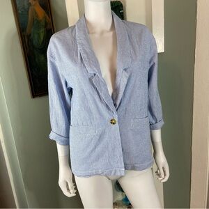 Forever 21 Seersucker Light Blue Pinstripe Blazer Jacket Small S Cotton
